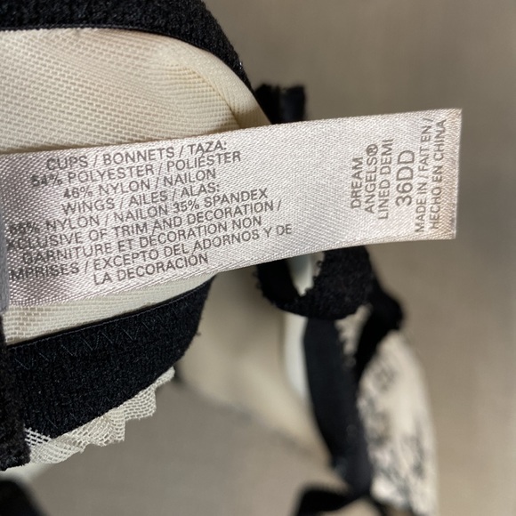 Victoria's Secret Dream Angels Lined Demi Black White Floral Wire Bra 36DD - Picture 10 of 11